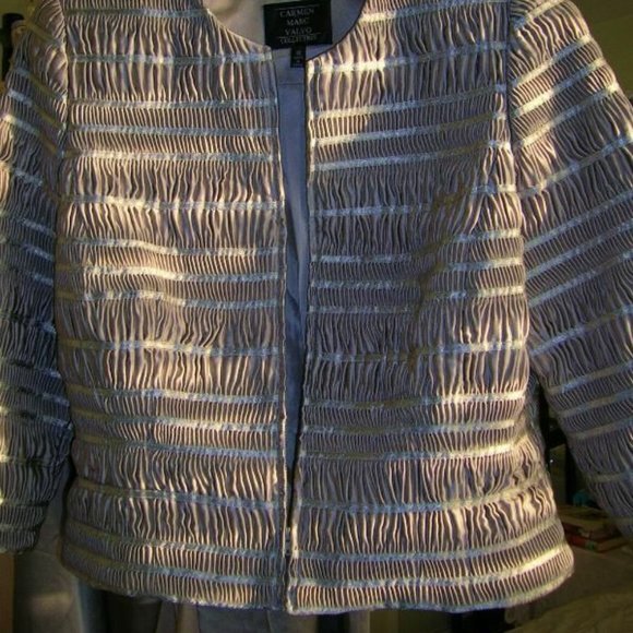 DESIGNER Womens CARMEN MARC VALVO Formal HOLIDAY Pant Suit SILVER GRAY Sz 12 14 - Picture 4 of 6